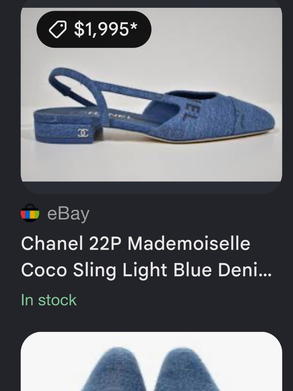 Chanel Denim Slingback Flats with Multicolor Logo Embroidery - Picture 5 of 5